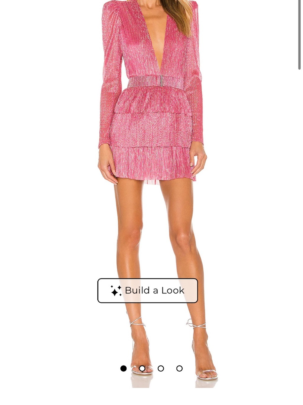 Sabina Musayev Pink Plissé Tiered Mini Dress